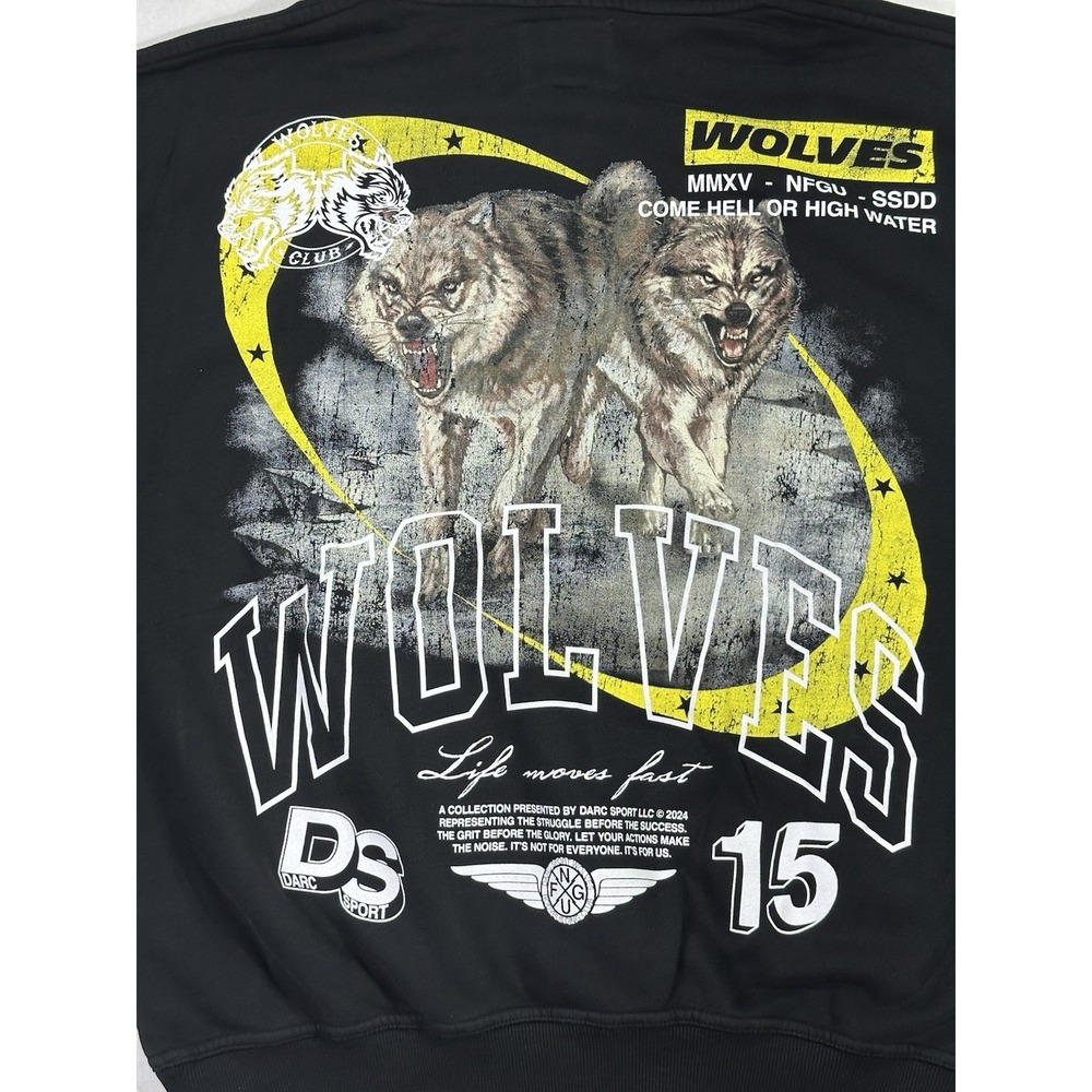 Darc Sport Wolves Club Hoodie Run With Us Vintage Pierce Black Medium NWT Rare - Picture 5 of 9